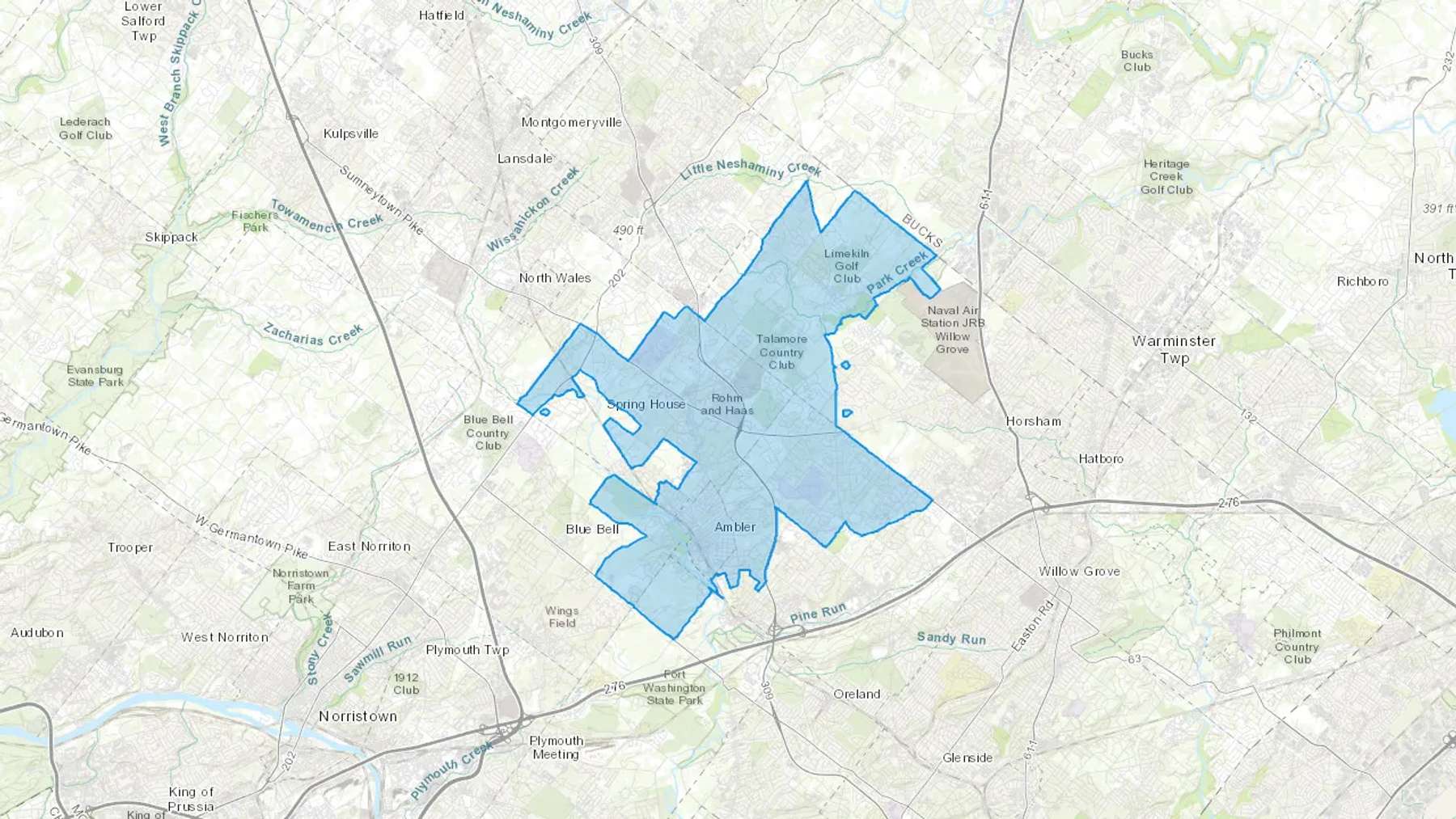 Ambler, PA Cash heating Oil delivery map Map of the COD Fuel Oil delivery service area for Ambler, PA