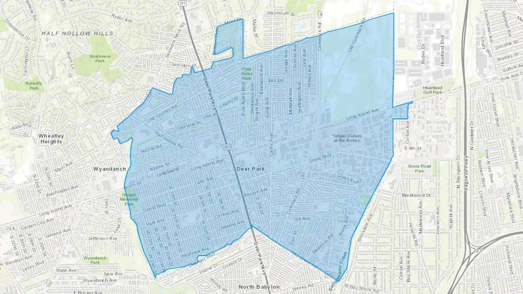 Deer Park, NY Cash heating Oil delivery map Map of the COD Fuel Oil delivery service area for Deer Park, NY