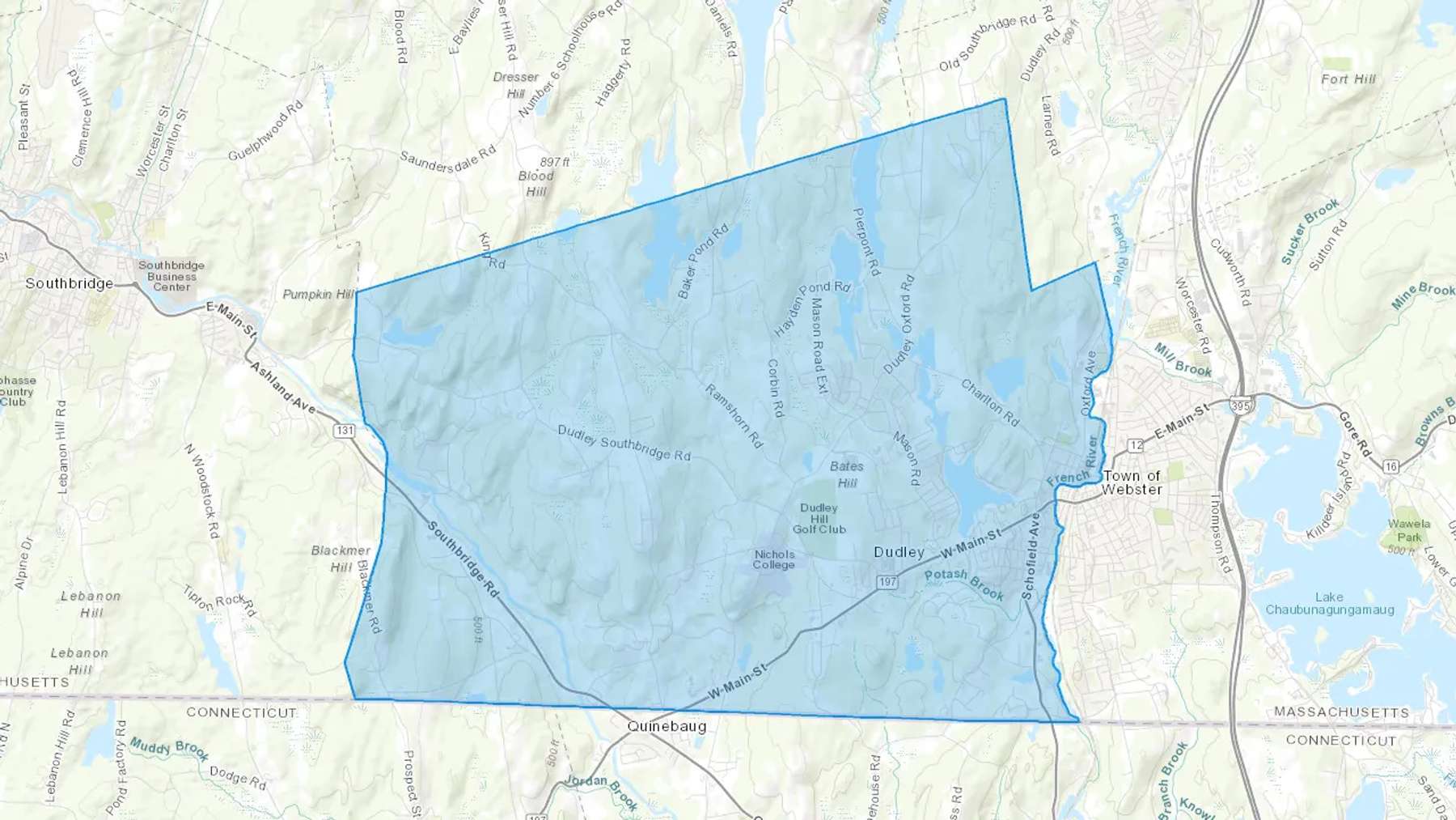 Dudley, MA Cash heating Oil delivery map Map of the COD Fuel Oil delivery service area for Dudley, MA