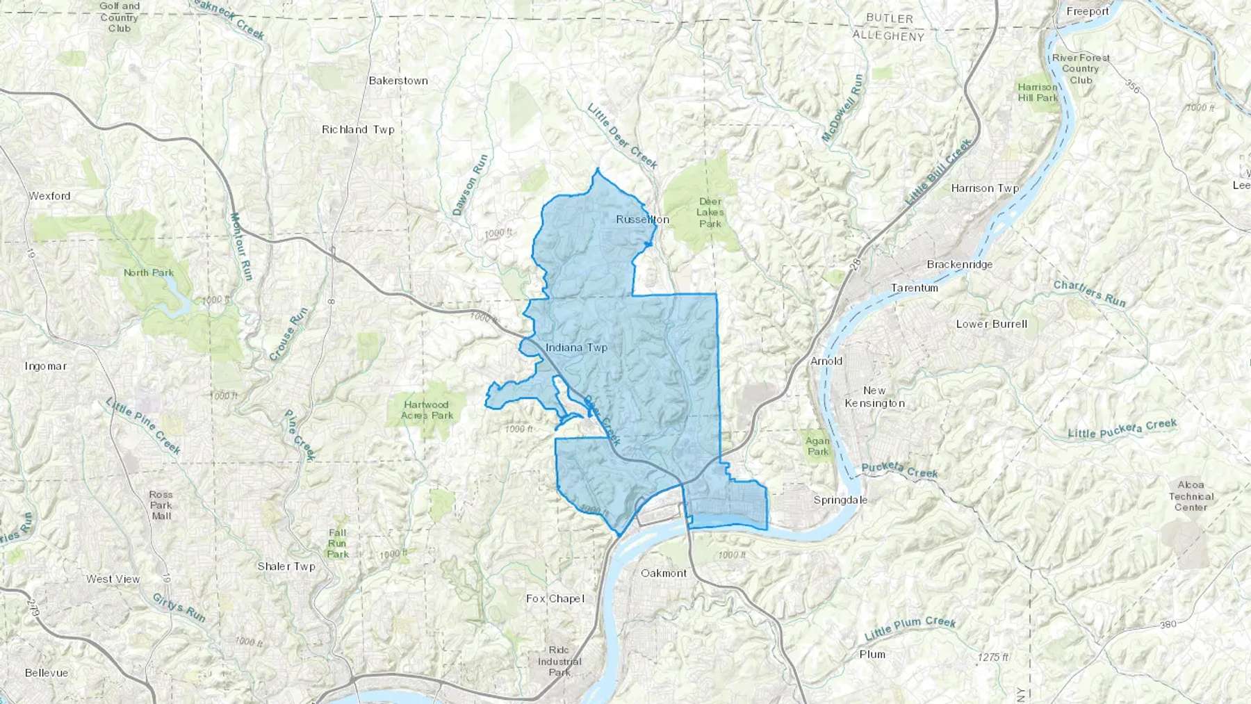 Cheswick, PA Cash heating Oil delivery map Map of the COD Fuel Oil delivery service area for Cheswick, PA