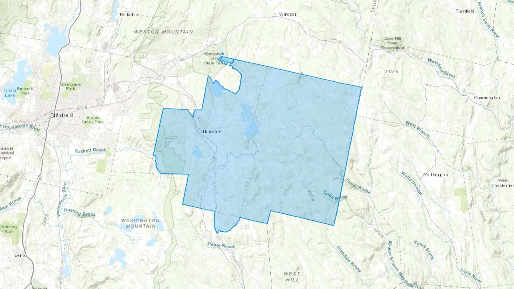 Hinsdale, MA Cash heating Oil delivery map Map of the COD Fuel Oil delivery service area for Hinsdale, MA