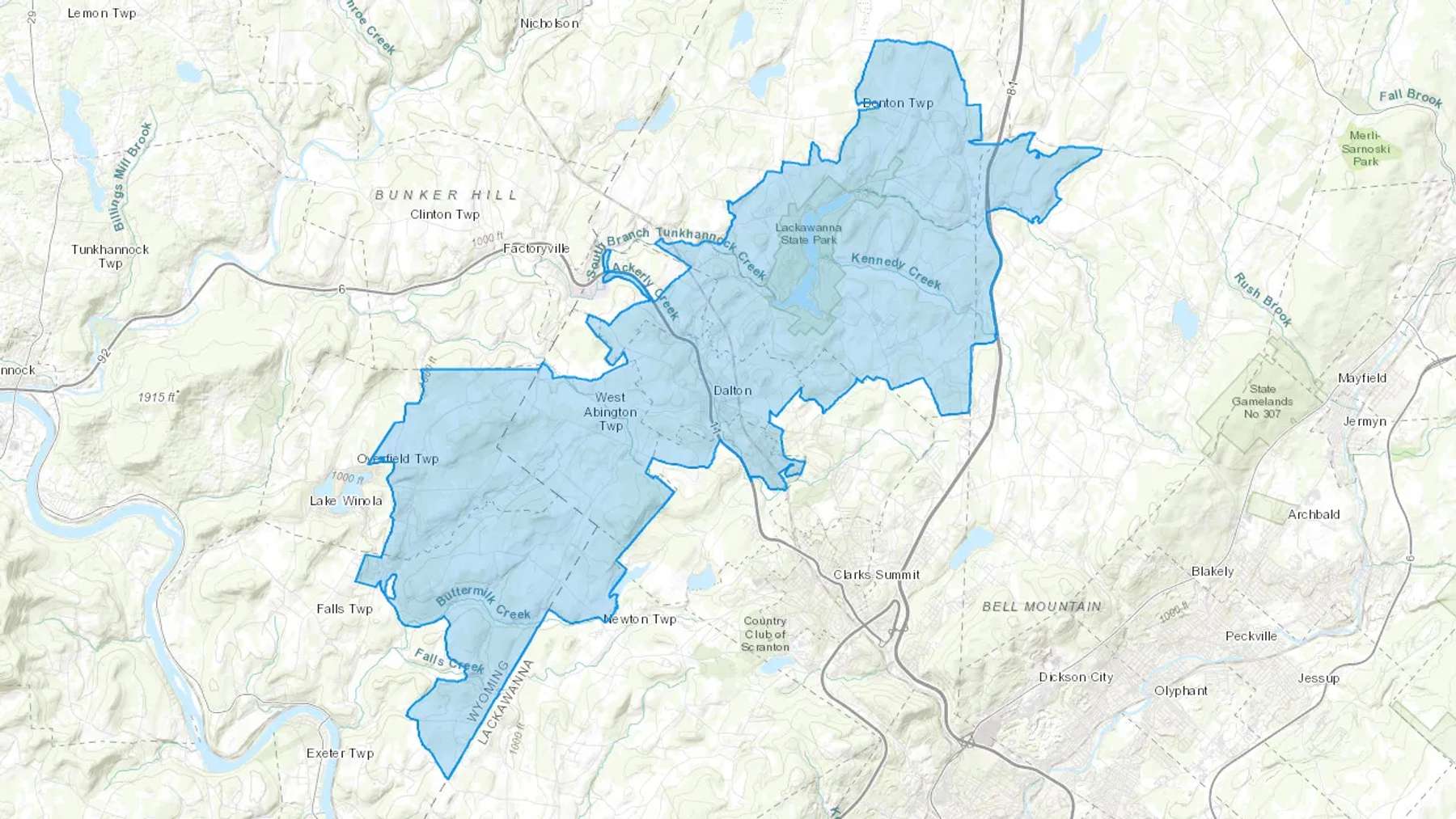 Dalton, PA Cash heating Oil delivery map Map of the COD Fuel Oil delivery service area for Dalton, PA