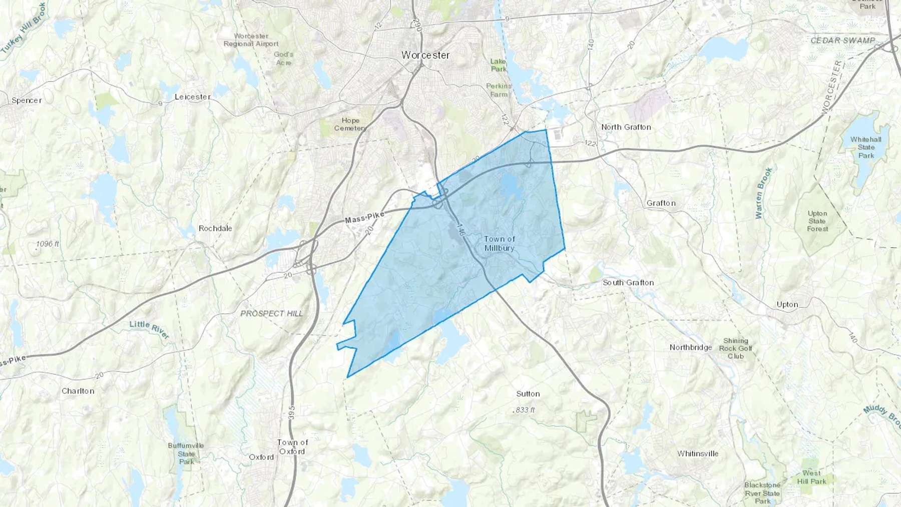 Millbury, MA Cash heating Oil delivery map Map of the COD Fuel Oil delivery service area for Millbury, MA