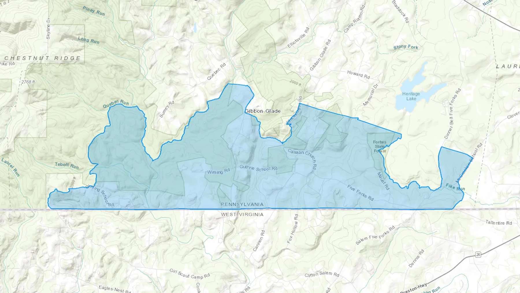 Gibbon Glade, PA Cash heating Oil delivery map Map of the COD Fuel Oil delivery service area for Gibbon Glade, PA