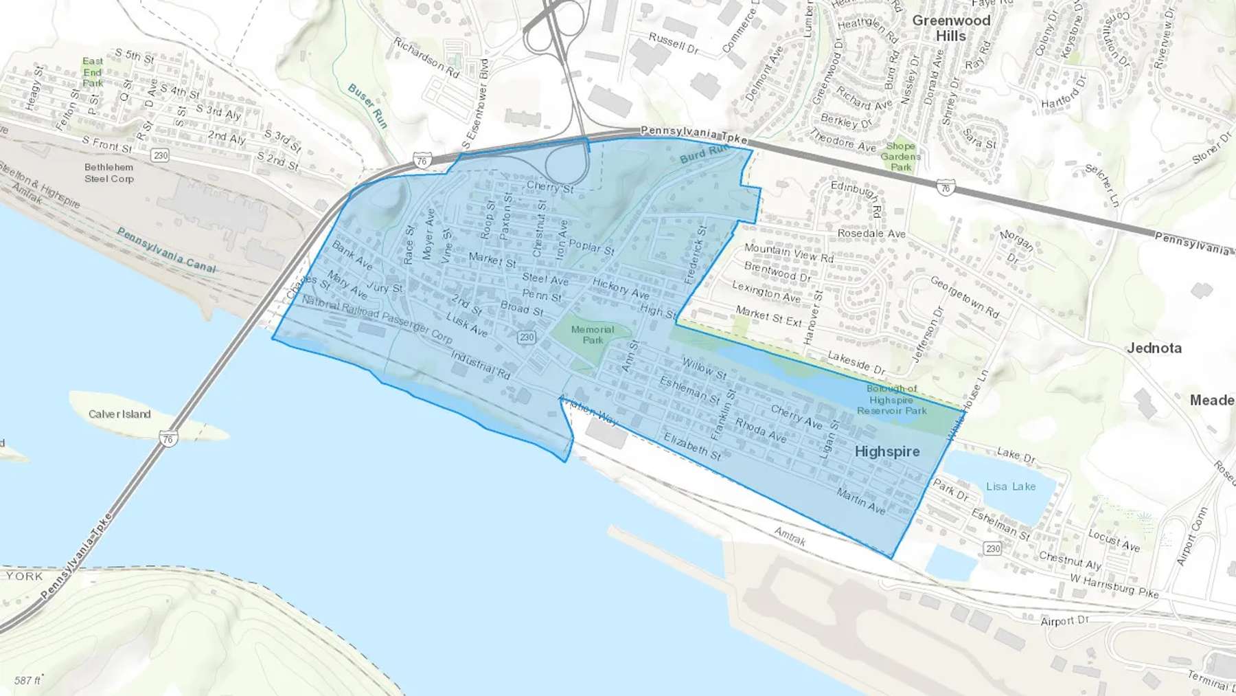 Highspire, PA Cash heating Oil delivery map Map of the COD Fuel Oil delivery service area for Highspire, PA