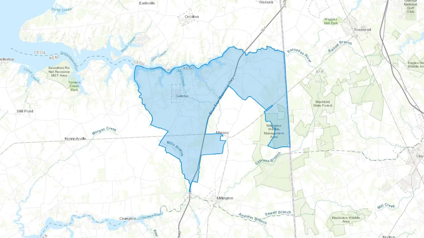 Galena, MD Cash heating Oil delivery map Map of the COD Fuel Oil delivery service area for Galena, MD