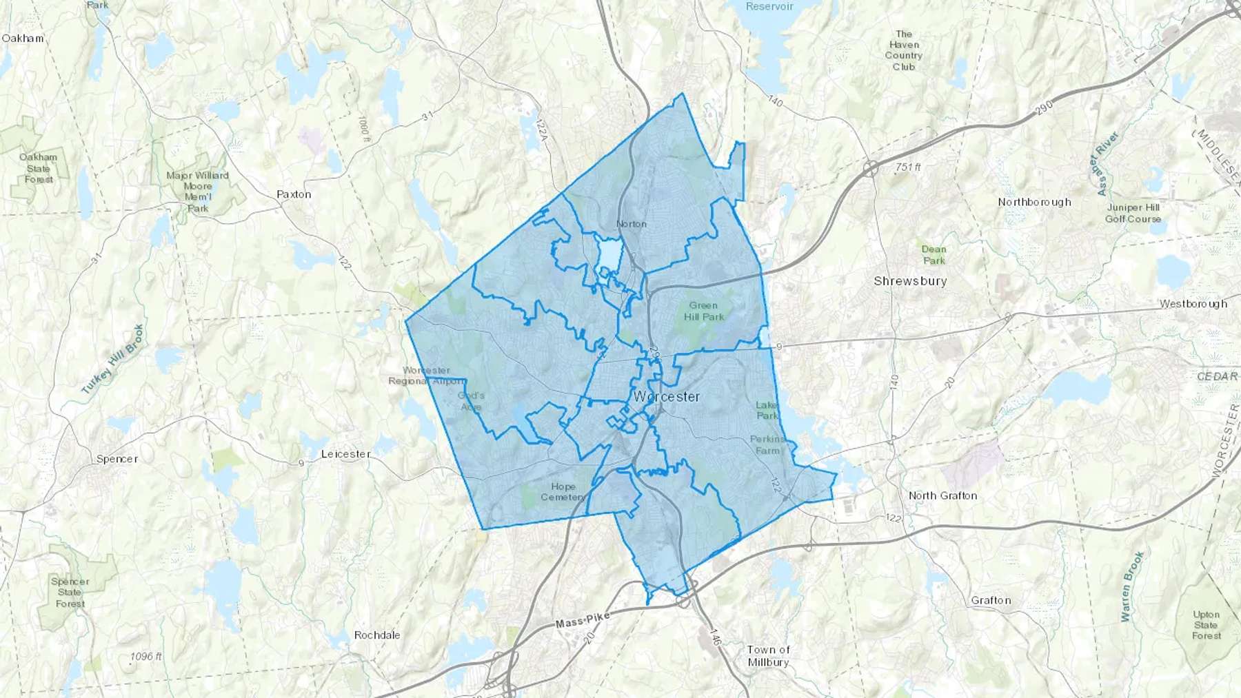 Worcester, MA Cash heating Oil delivery map Map of the COD Fuel Oil delivery service area for Worcester, MA