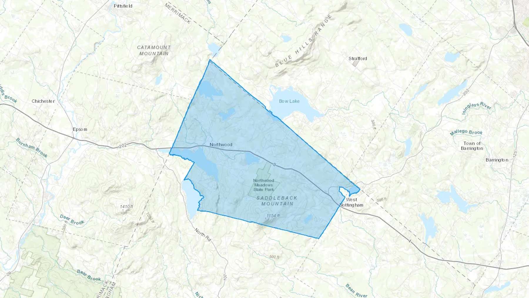 Northwood, NH Cash heating Oil delivery map Map of the COD Fuel Oil delivery service area for Northwood, NH