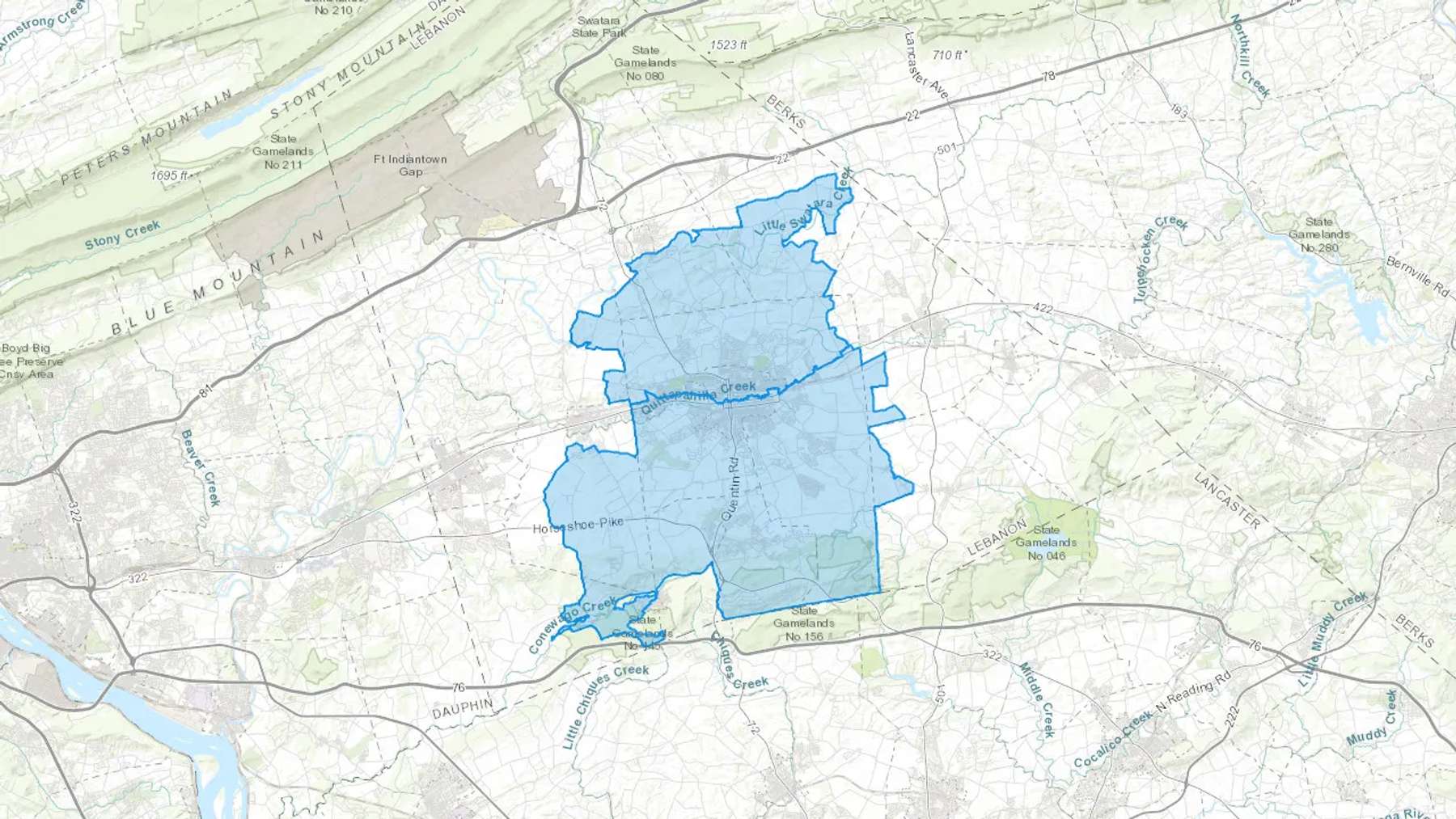 Lebanon, PA Cash heating Oil delivery map Map of the COD Fuel Oil delivery service area for Lebanon, PA