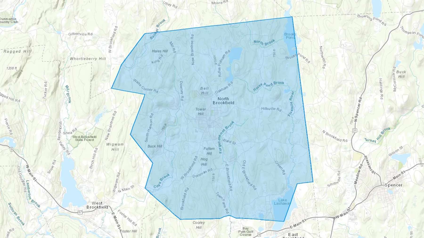 North Brookfield, MA Cash heating Oil delivery map Map of the COD Fuel Oil delivery service area for North Brookfield, MA