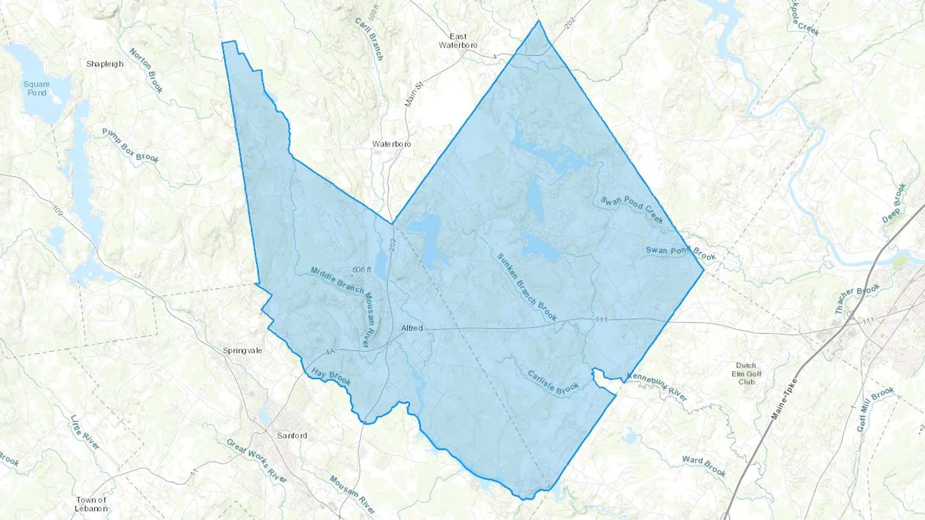 Alfred, ME Cash heating Oil delivery map Map of the COD Fuel Oil delivery service area for Alfred, ME