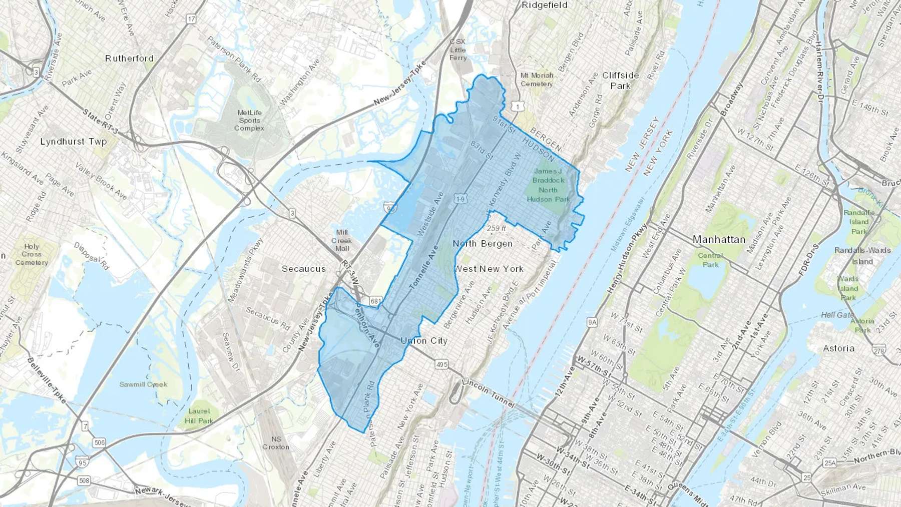 North Bergen, NJ Cash heating Oil delivery map Map of the COD Fuel Oil delivery service area for North Bergen, NJ