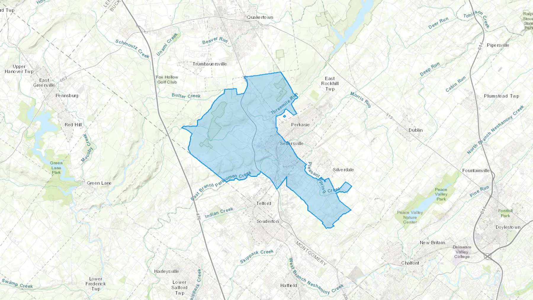 Sellersville, PA Cash heating Oil delivery map Map of the COD Fuel Oil delivery service area for Sellersville, PA