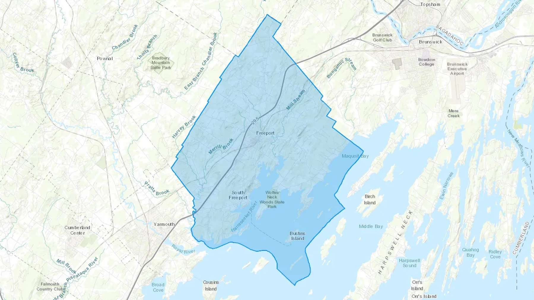 Bustins Island, ME Cash heating Oil delivery map Map of the COD Fuel Oil delivery service area for Bustins Island, ME