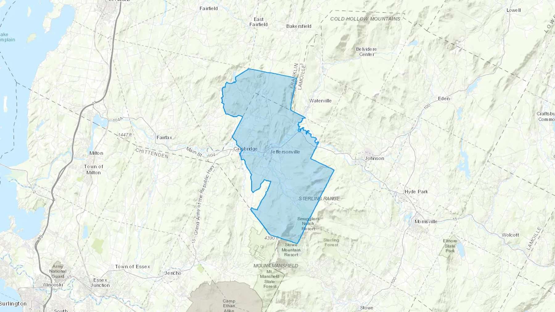 Jeffersonville, VT Cash heating Oil delivery map Map of the COD Fuel Oil delivery service area for Jeffersonville, VT