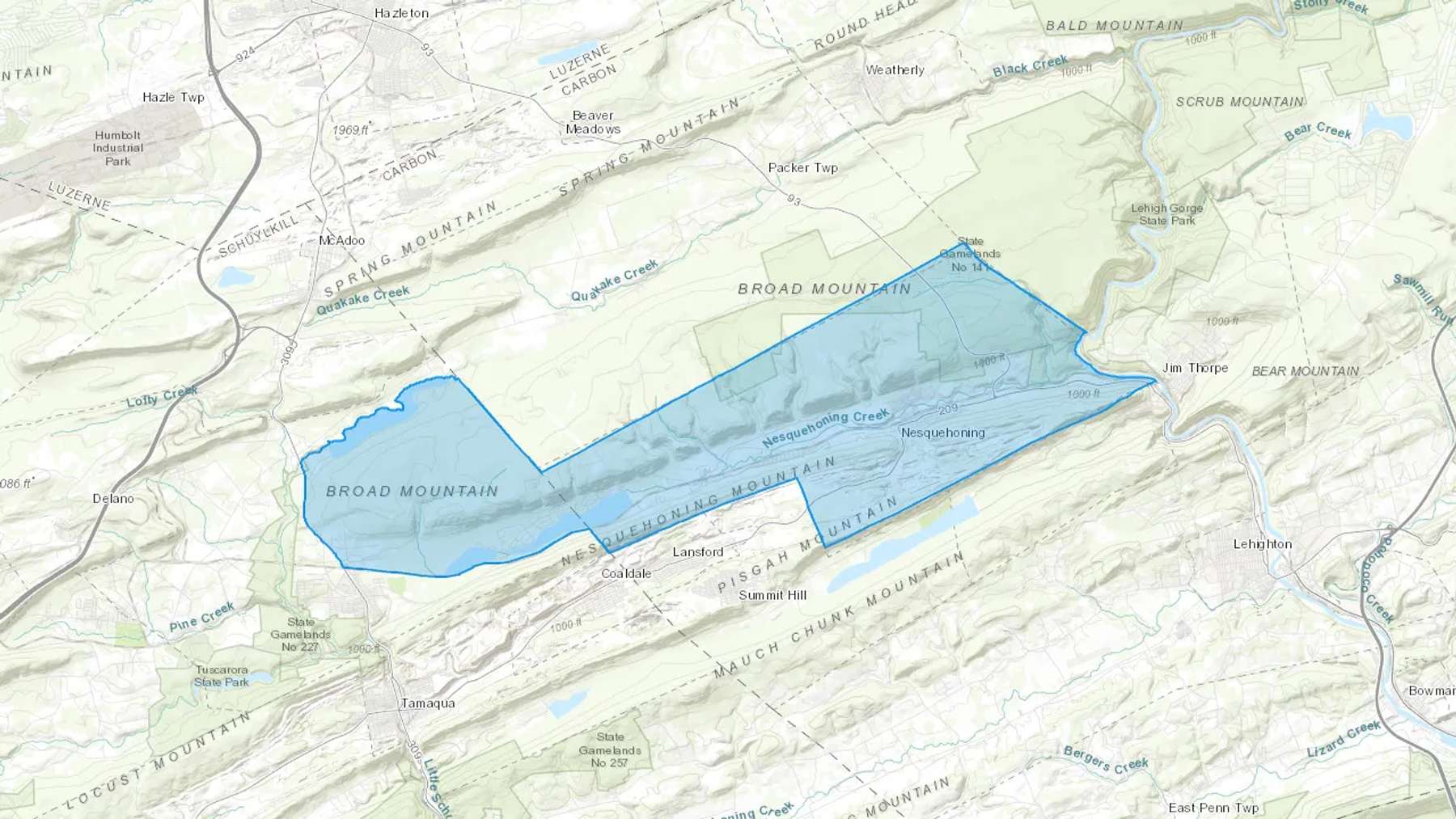 Nesquehoning, PA Cash heating Oil delivery map Map of the COD Fuel Oil delivery service area for Nesquehoning, PA