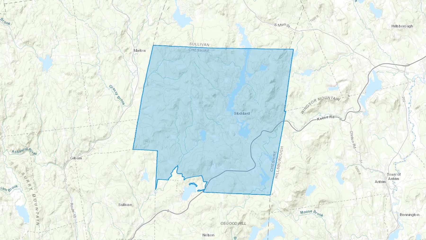 Stoddard, NH Cash heating Oil delivery map Map of the COD Fuel Oil delivery service area for Stoddard, NH