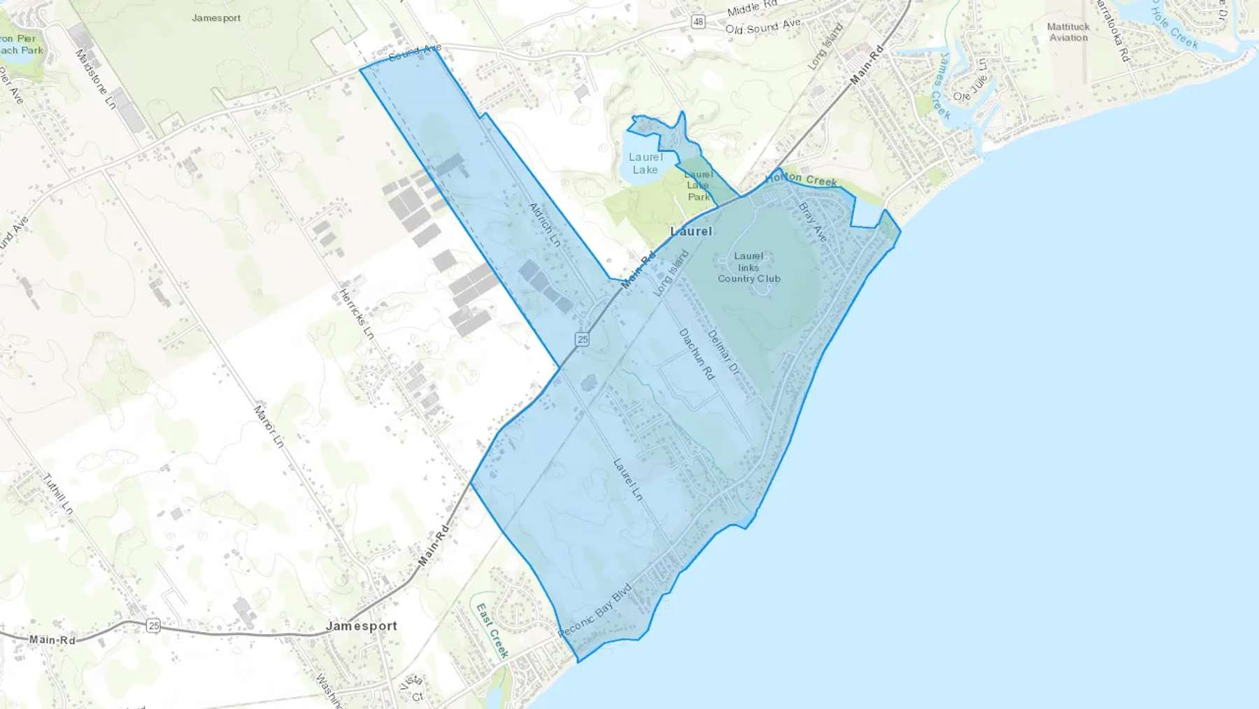 Laurel, NY Cash heating Oil delivery map Map of the COD Fuel Oil delivery service area for Laurel, NY