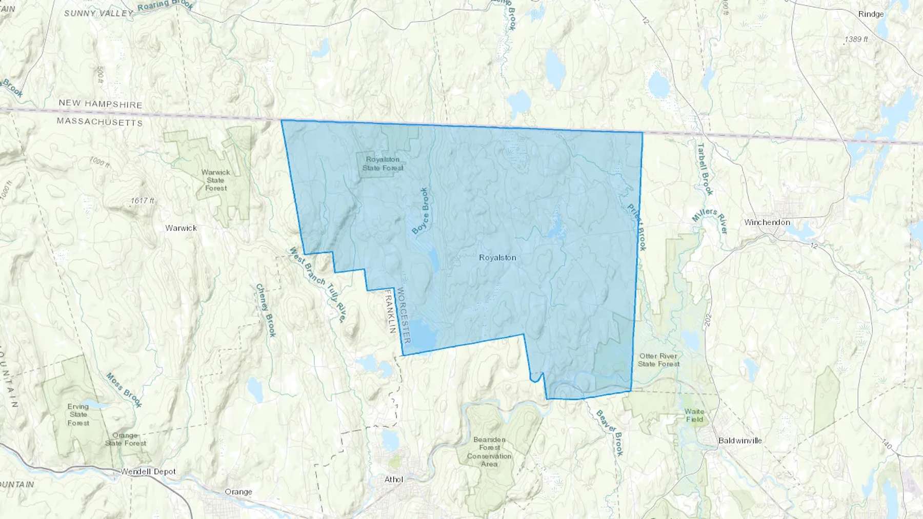 Royalston, MA Cash heating Oil delivery map Map of the COD Fuel Oil delivery service area for Royalston, MA