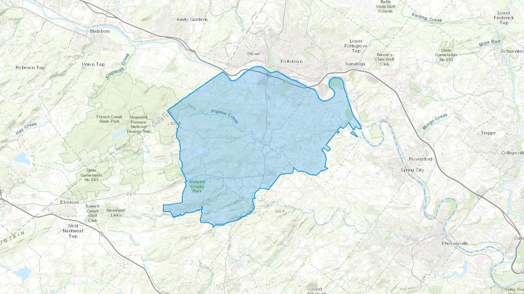 Parker Ford, PA Cash heating Oil delivery map Map of the COD Fuel Oil delivery service area for Parker Ford, PA