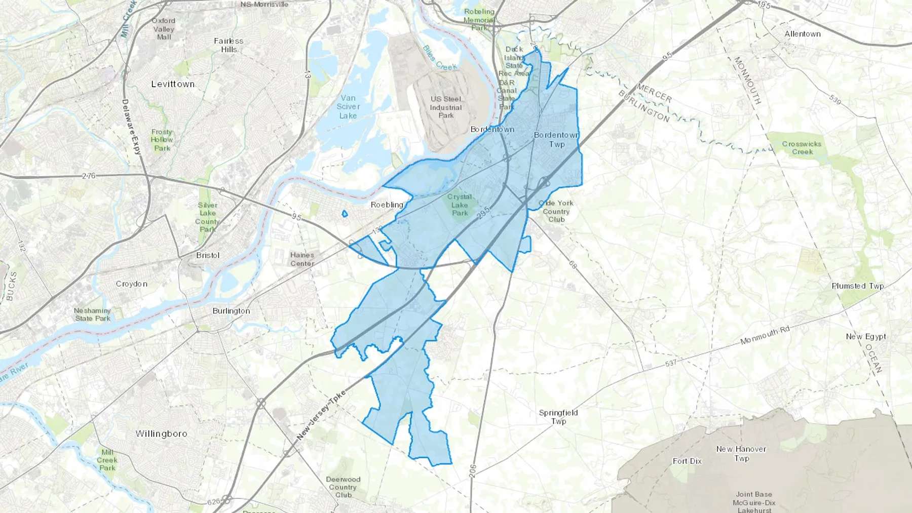 Bordentown, NJ Cash heating Oil delivery map Map of the COD Fuel Oil delivery service area for Bordentown, NJ