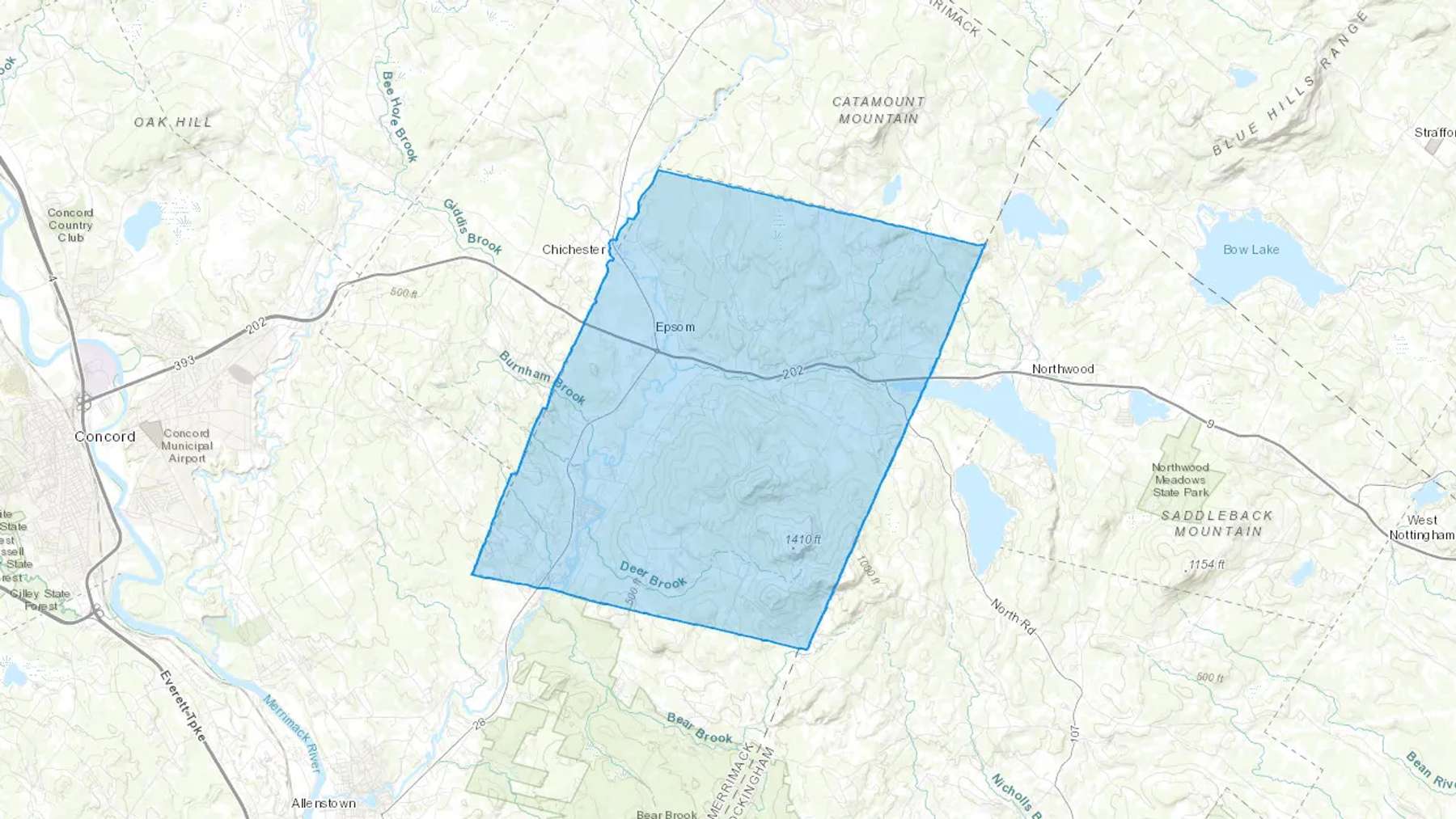 Epsom, NH Cash heating Oil delivery map Map of the COD Fuel Oil delivery service area for Epsom, NH