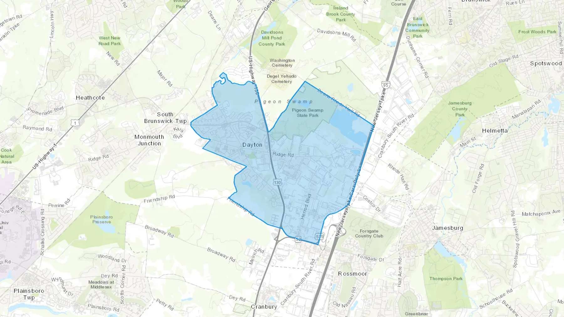 Dayton, NJ Cash heating Oil delivery map Map of the COD Fuel Oil delivery service area for Dayton, NJ