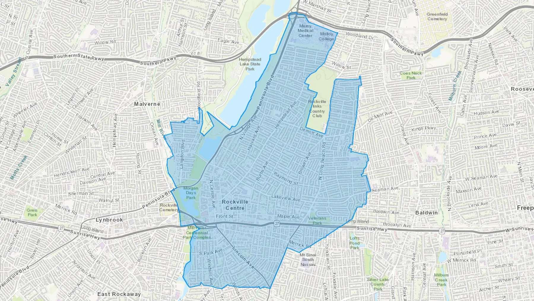 Rockville Centre, NY Cash heating Oil delivery map Map of the COD Fuel Oil delivery service area for Rockville Centre, NY