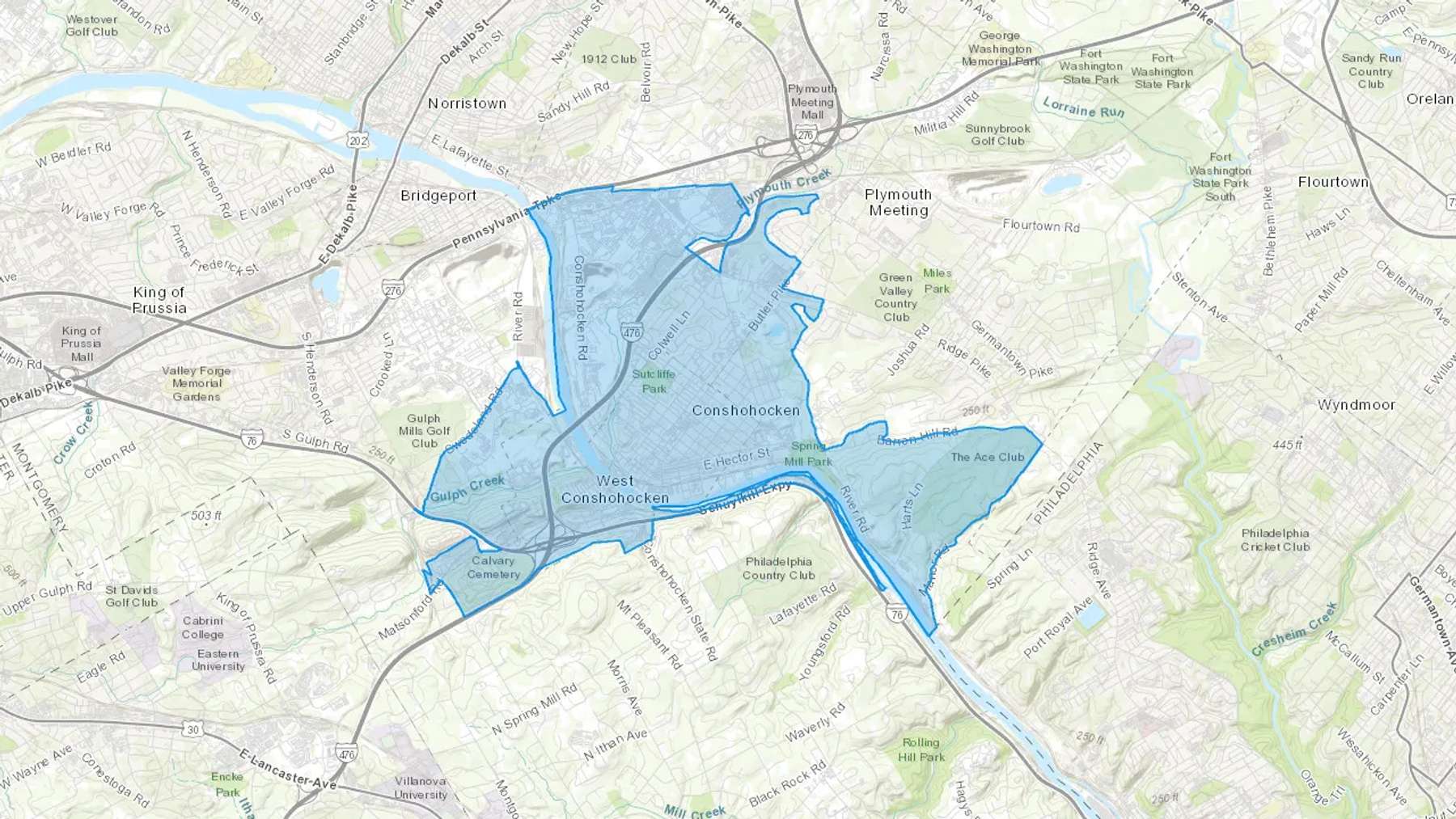 Conshohocken, PA Cash heating Oil delivery map Map of the COD Fuel Oil delivery service area for Conshohocken, PA