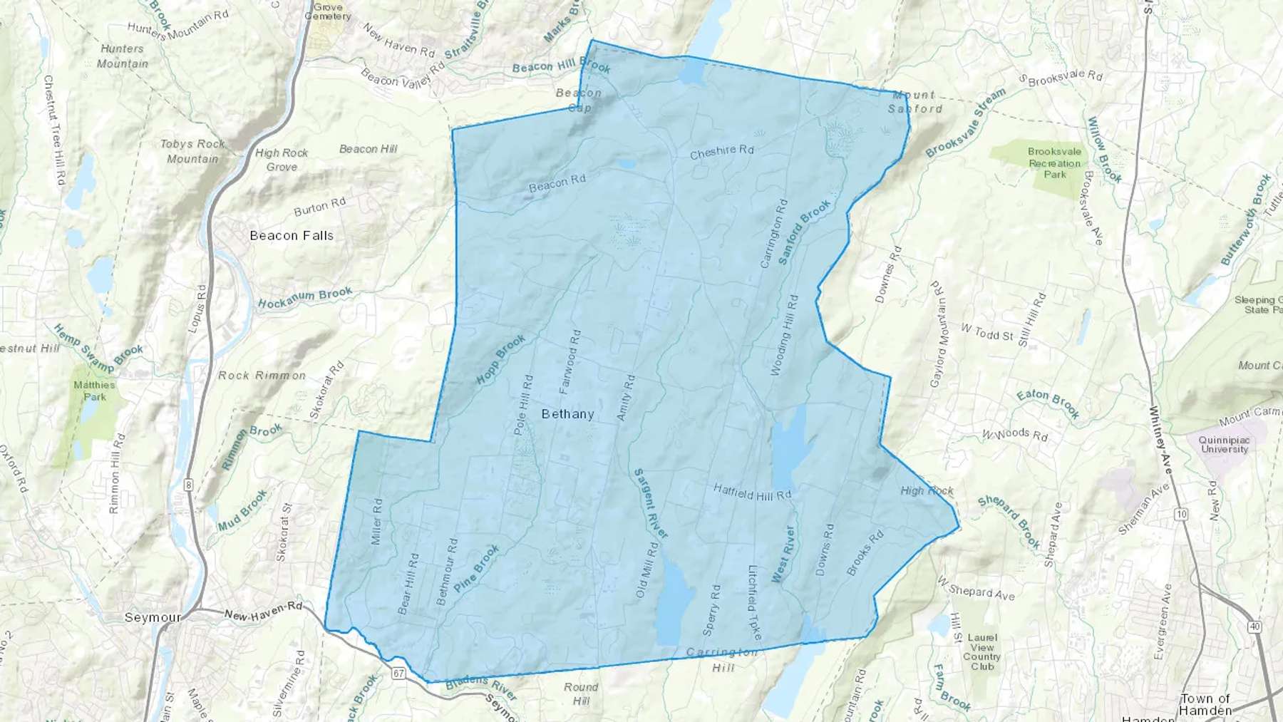Bethany, CT Cash heating Oil delivery map Map of the COD Fuel Oil delivery service area for Bethany, CT