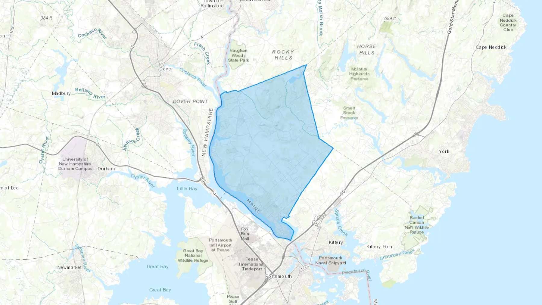 Eliot, ME Cash heating Oil delivery map Map of the COD Fuel Oil delivery service area for Eliot, ME