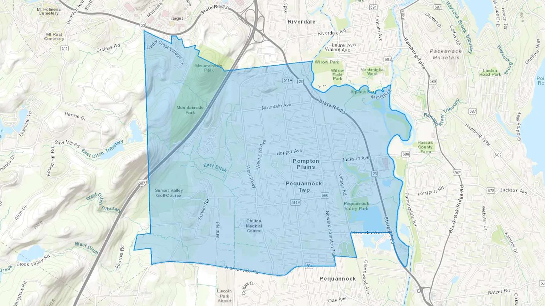 Pompton Plains, NJ Cash heating Oil delivery map Map of the COD Fuel Oil delivery service area for Pompton Plains, NJ