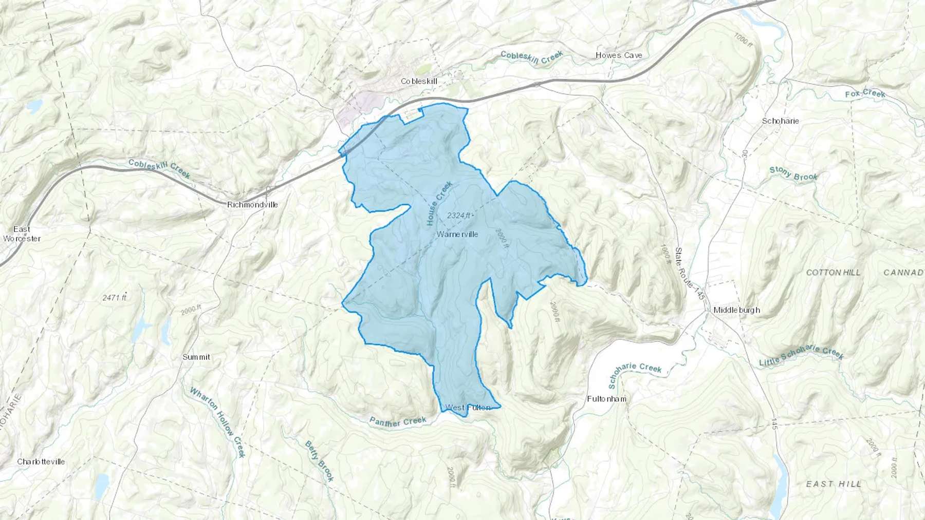 Warnerville, NY Cash heating Oil delivery map Map of the COD Fuel Oil delivery service area for Warnerville, NY