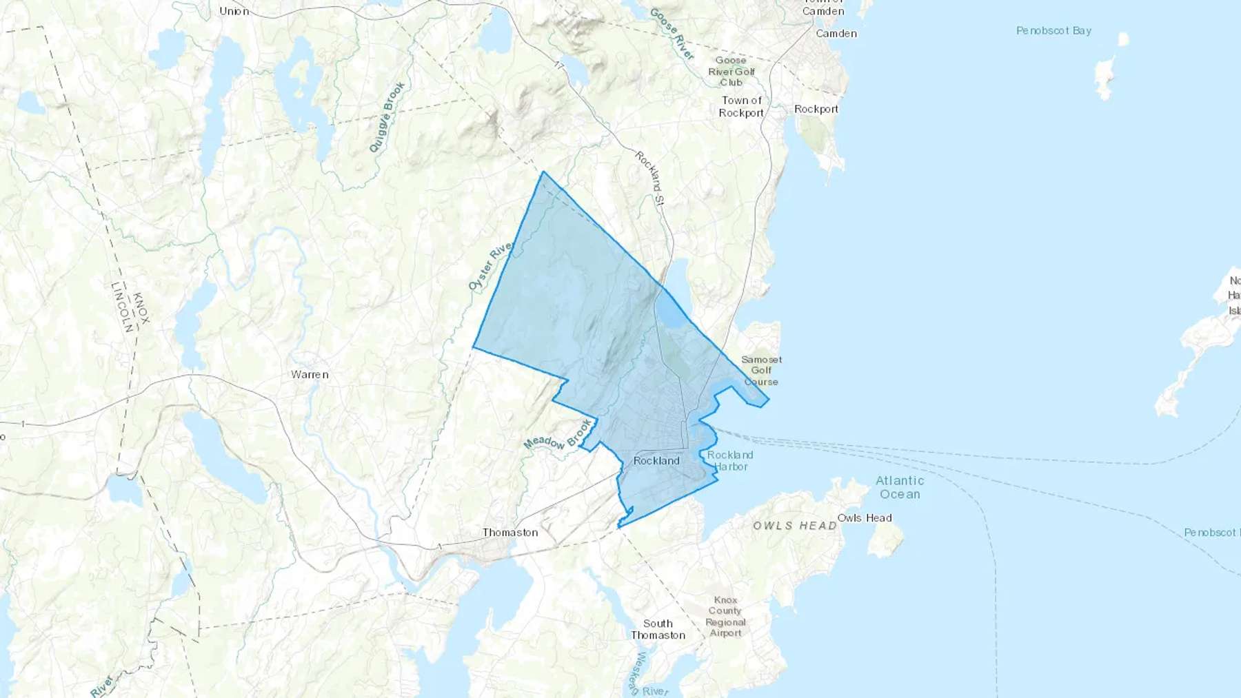 Rockland, ME Cash heating Oil delivery map Map of the COD Fuel Oil delivery service area for Rockland, ME