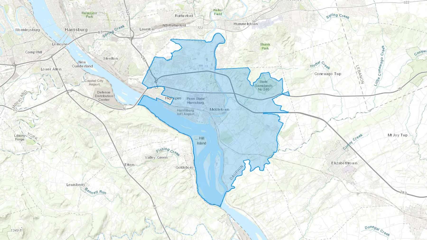 Middletown, PA Cash heating Oil delivery map Map of the COD Fuel Oil delivery service area for Middletown, PA