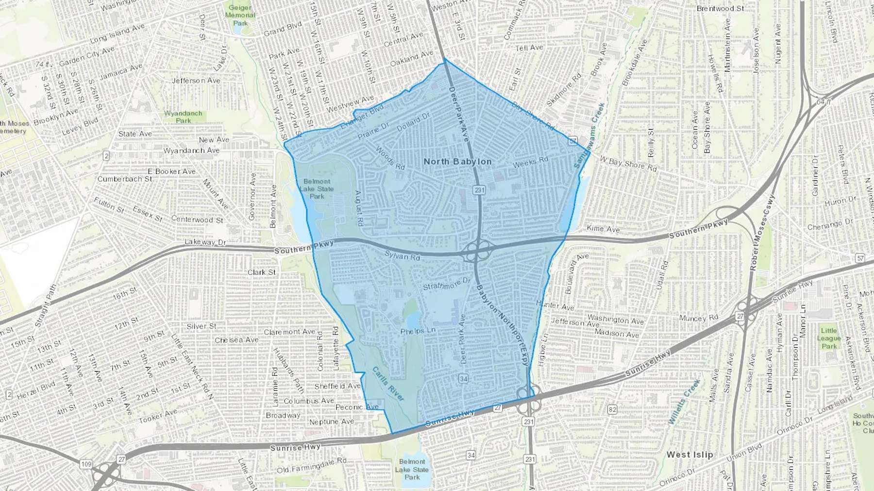 North Babylon, NY Cash heating Oil delivery map Map of the COD Fuel Oil delivery service area for North Babylon, NY