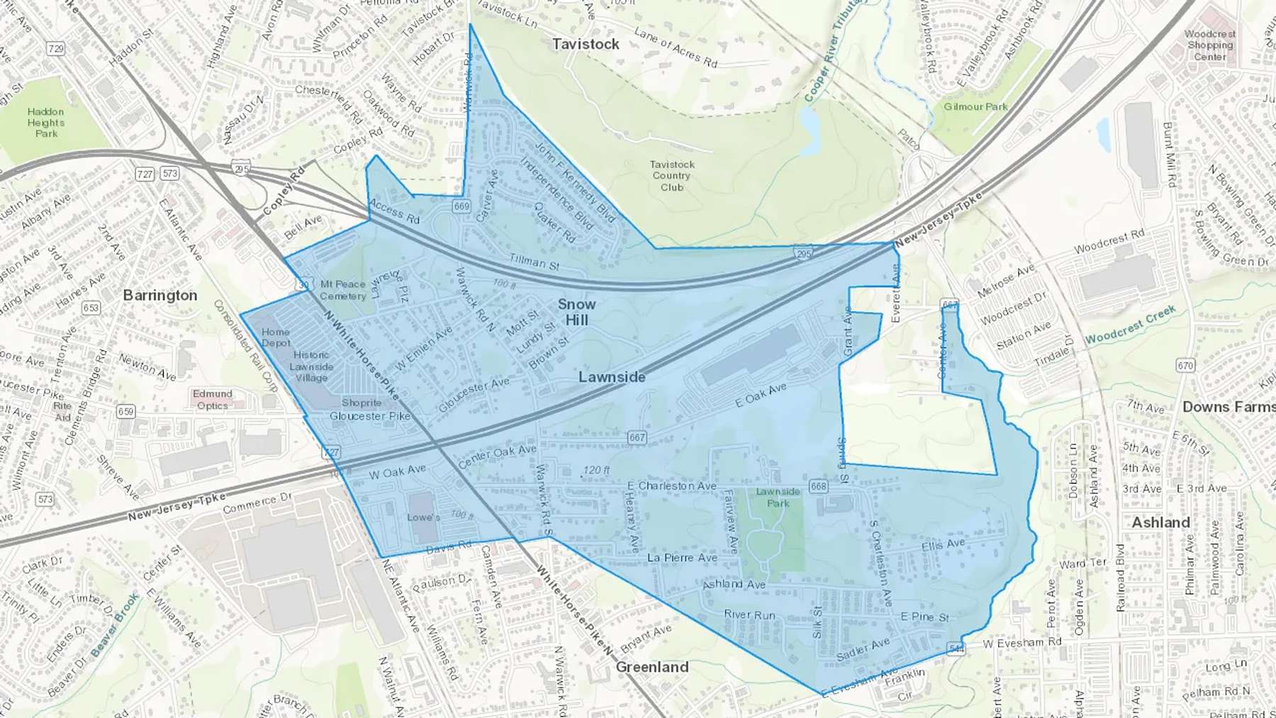 Lawnside, NJ Cash heating Oil delivery map Map of the COD Fuel Oil delivery service area for Lawnside, NJ