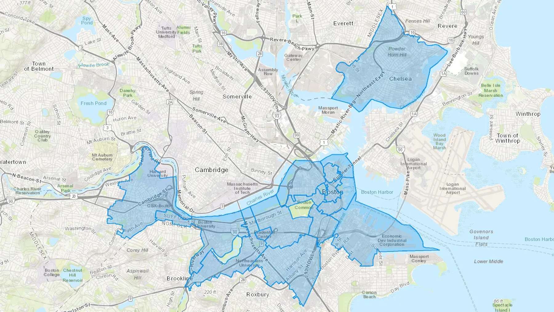 Boston, MA Cash heating Oil delivery map Map of the COD Fuel Oil delivery service area for Boston, MA