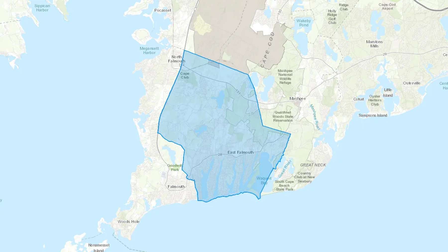 East Falmouth, MA Cash heating Oil delivery map Map of the COD Fuel Oil delivery service area for East Falmouth, MA