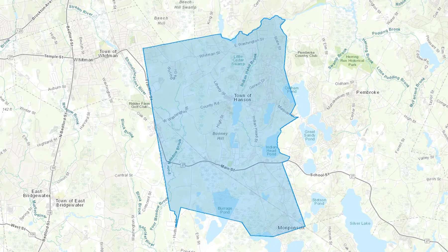Monponsett, MA Cash heating Oil delivery map Map of the COD Fuel Oil delivery service area for Monponsett, MA