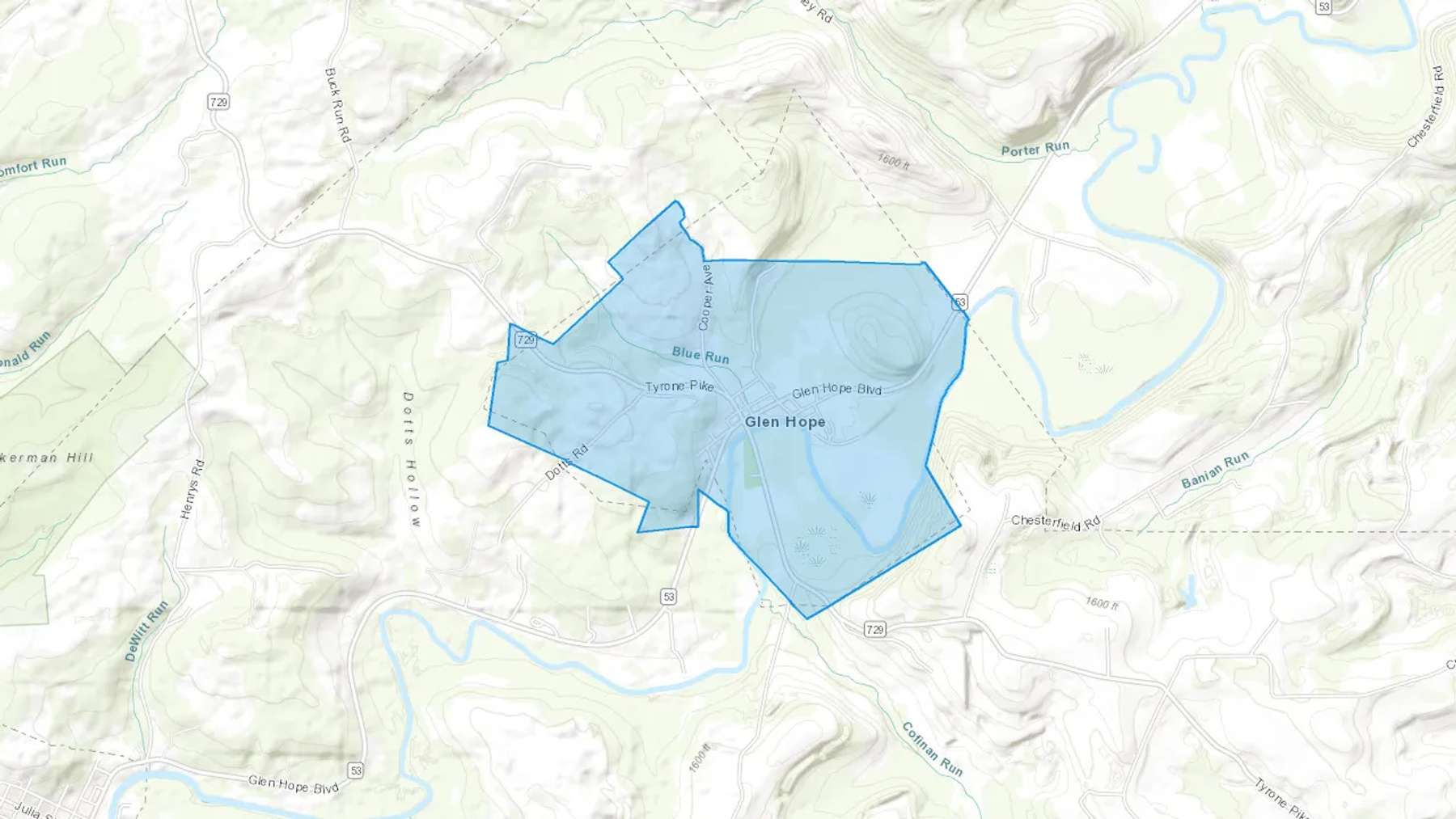 Glen Hope, PA Cash heating Oil delivery map Map of the COD Fuel Oil delivery service area for Glen Hope, PA