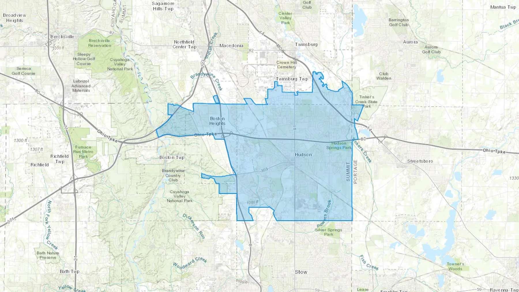 Hudson, OH Cash heating Oil delivery map Map of the COD Fuel Oil delivery service area for Hudson, OH