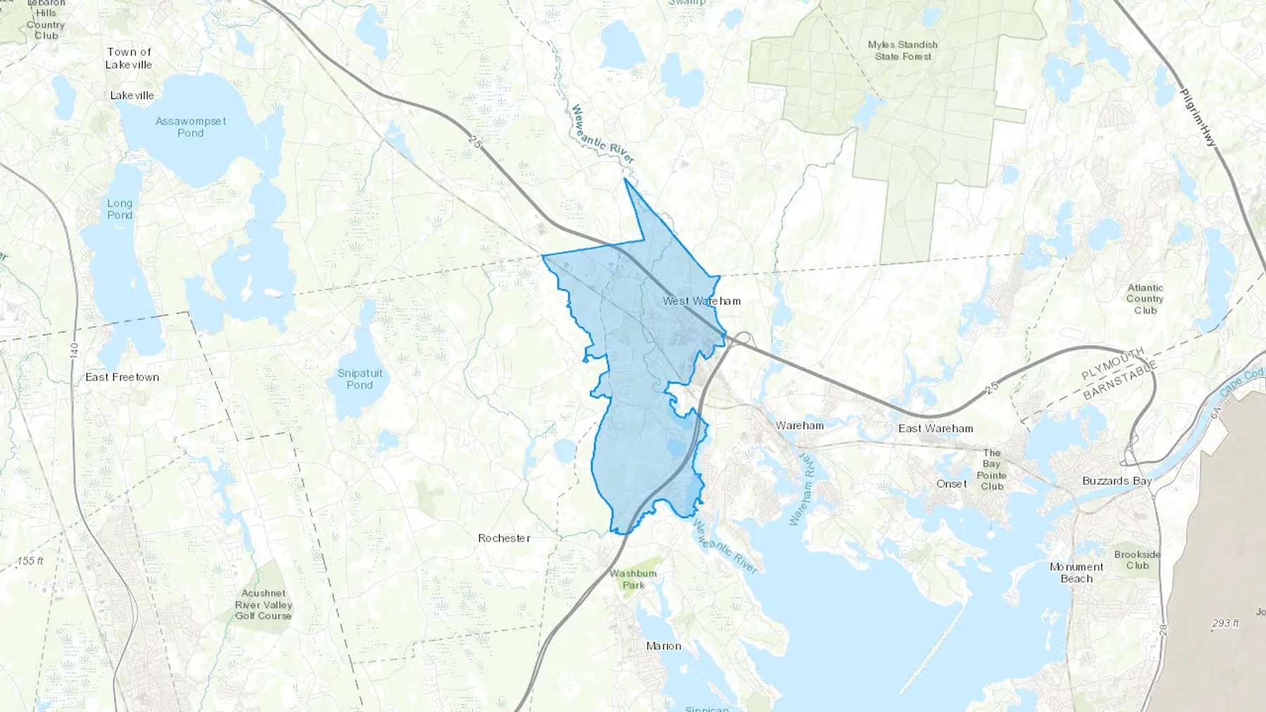 West Wareham, MA Cash heating Oil delivery map Map of the COD Fuel Oil delivery service area for West Wareham, MA