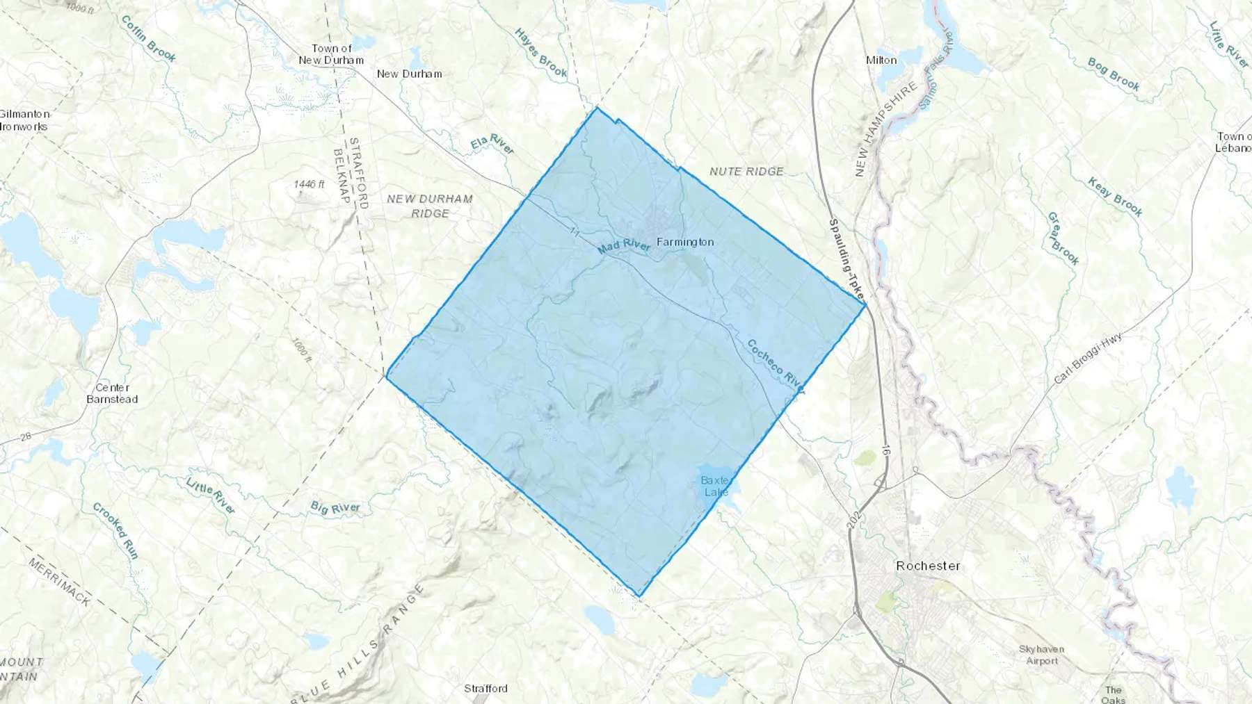 Farmington, NH Cash heating Oil delivery map Map of the COD Fuel Oil delivery service area for Farmington, NH