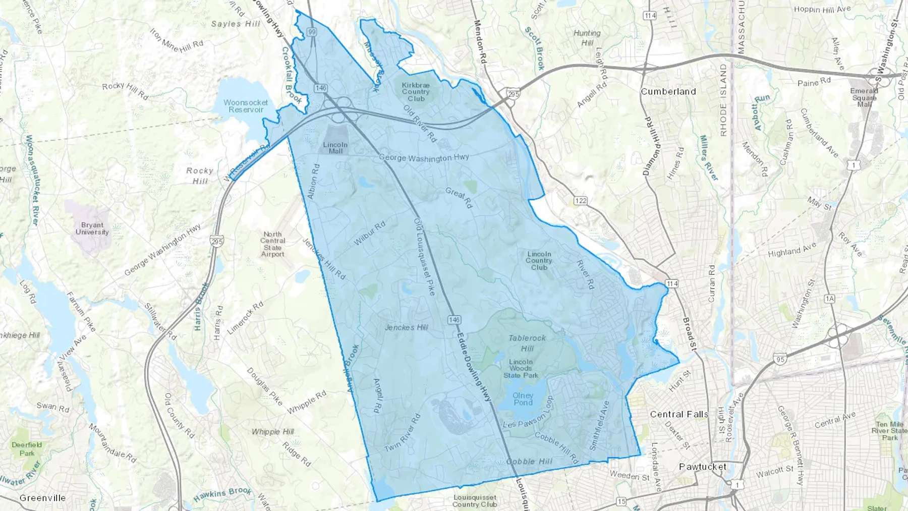Lincoln, RI Cash heating Oil delivery map Map of the COD Fuel Oil delivery service area for Lincoln, RI