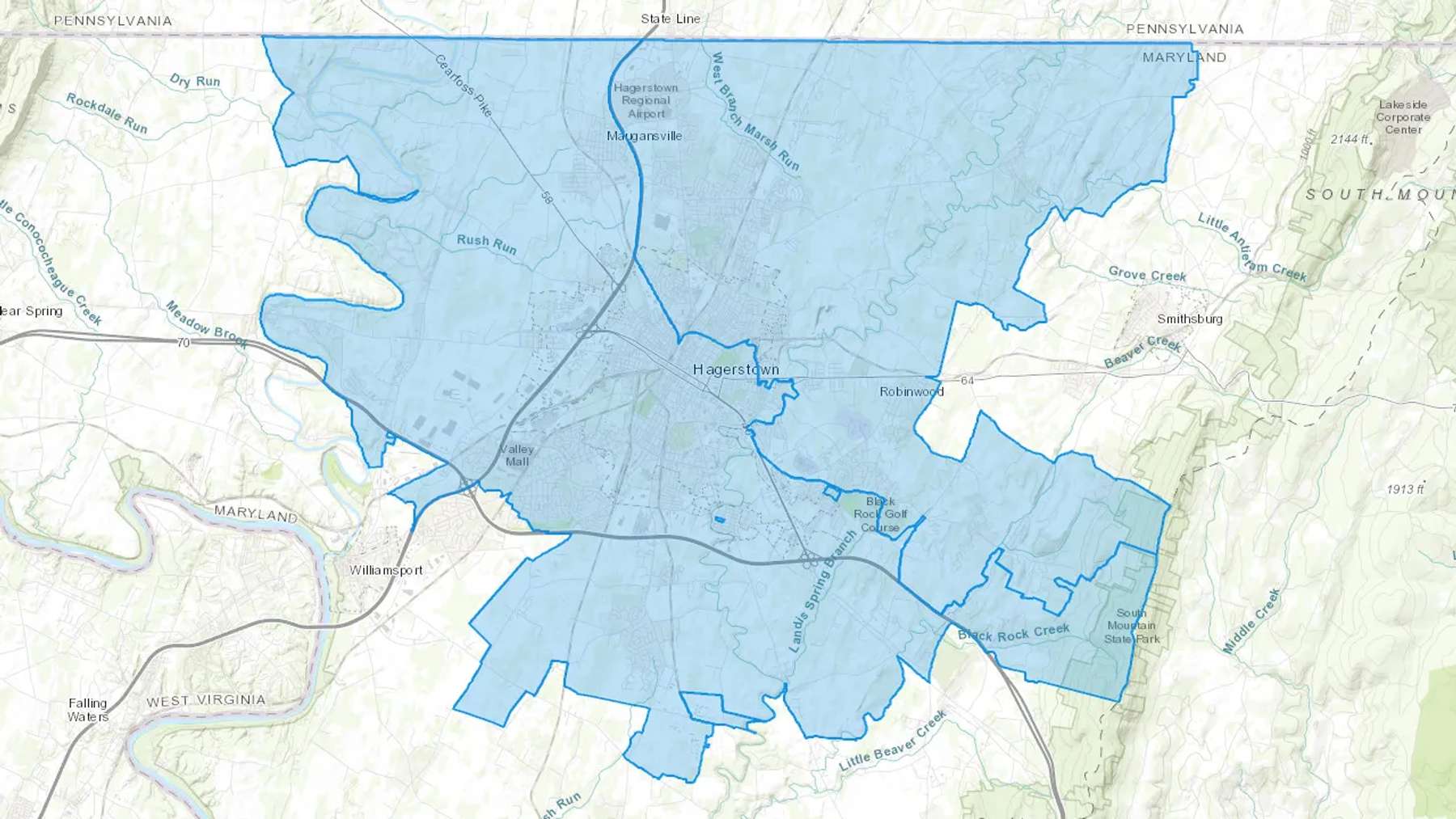 Hagerstown, MD Cash heating Oil delivery map Map of the COD Fuel Oil delivery service area for Hagerstown, MD