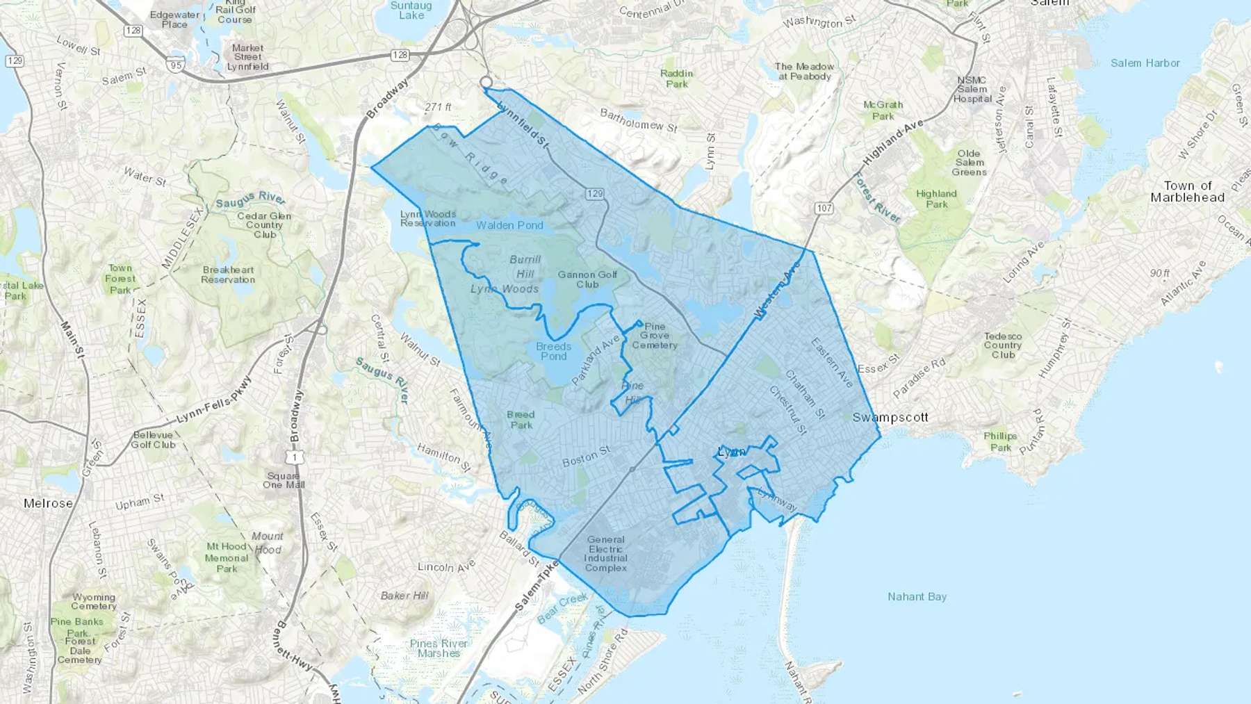 Lynn, MA Cash heating Oil delivery map Map of the COD Fuel Oil delivery service area for Lynn, MA