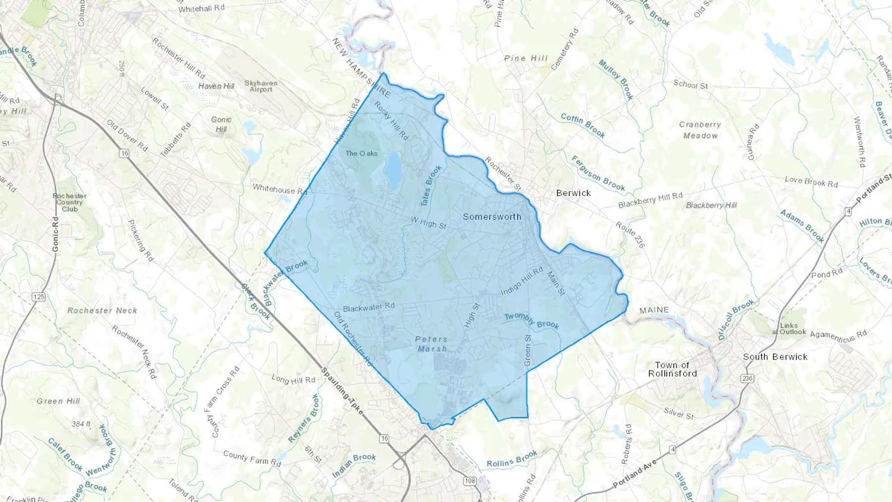 Somersworth, NH Cash heating Oil delivery map Map of the COD Fuel Oil delivery service area for Somersworth, NH