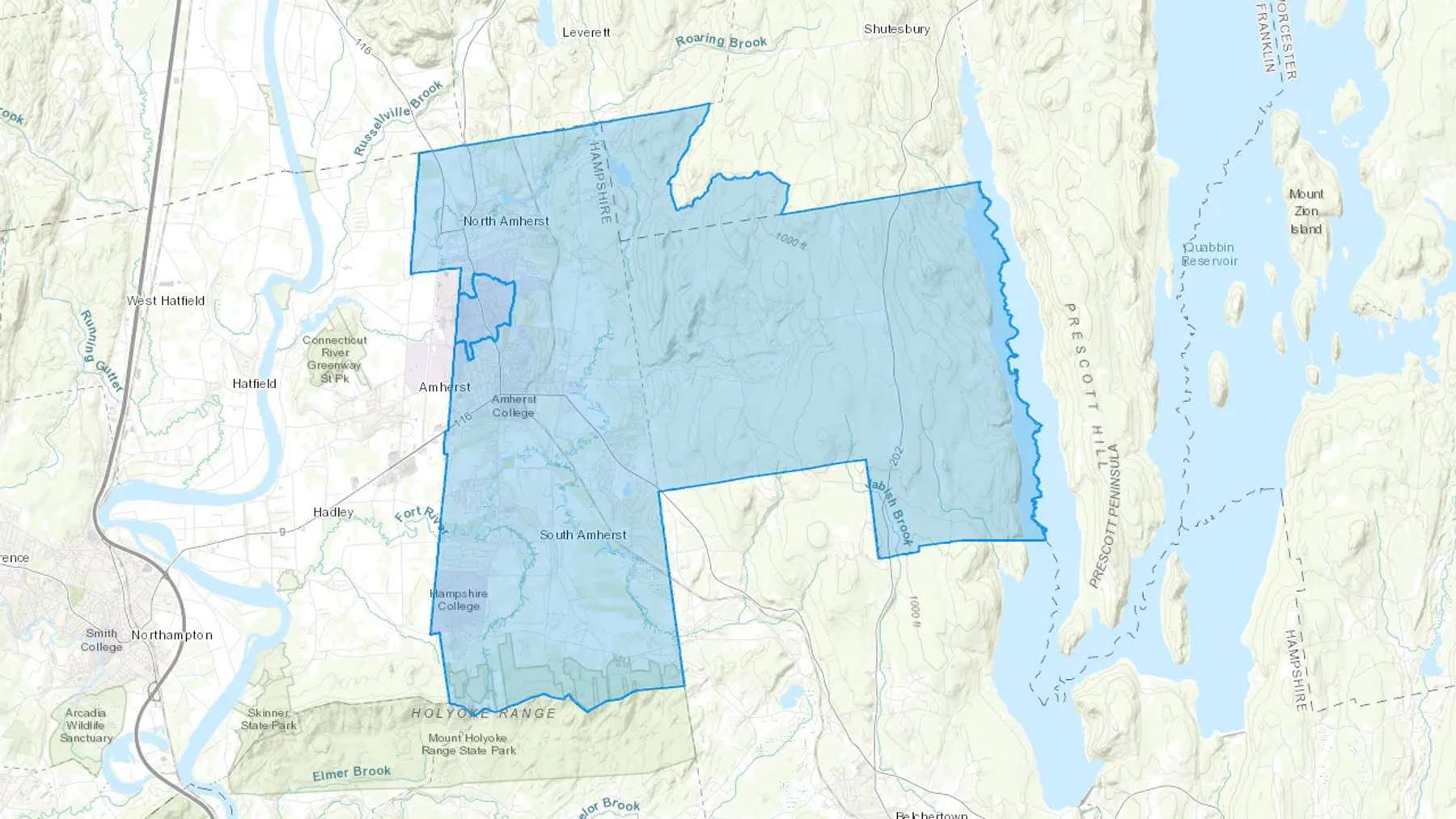 Amherst, MA Cash heating Oil delivery map Map of the COD Fuel Oil delivery service area for Amherst, MA