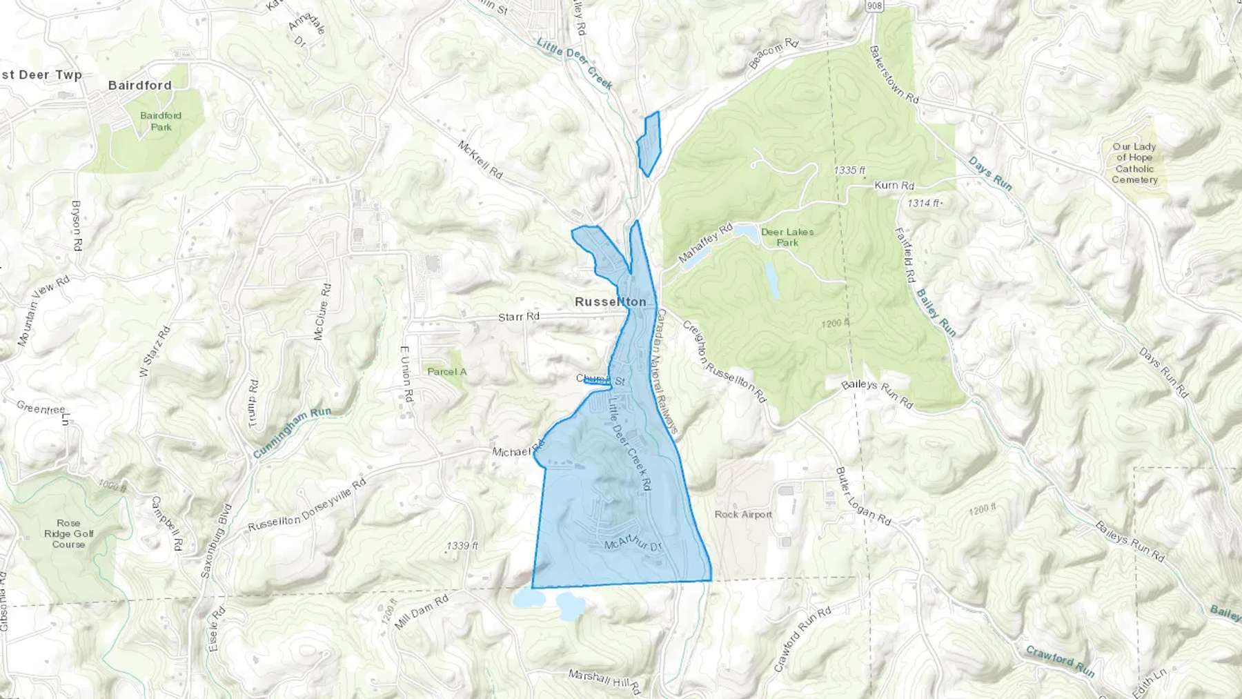 Russellton, PA Cash heating Oil delivery map Map of the COD Fuel Oil delivery service area for Russellton, PA